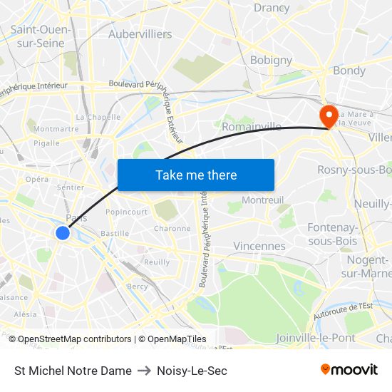 St Michel Notre Dame to Noisy-Le-Sec map