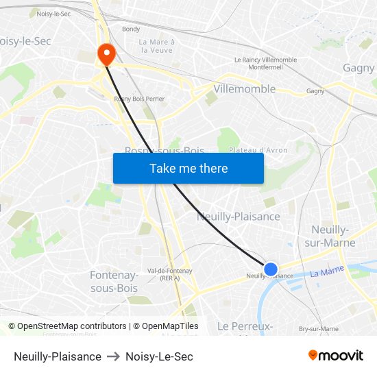 Neuilly-Plaisance to Noisy-Le-Sec map