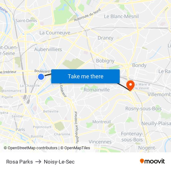 Rosa Parks to Noisy-Le-Sec map