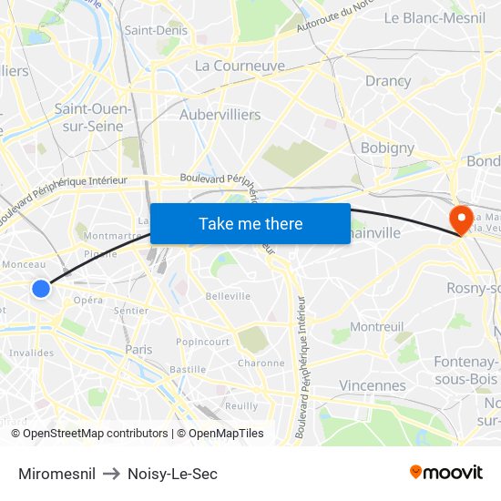Miromesnil to Noisy-Le-Sec map