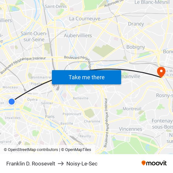 Franklin D. Roosevelt to Noisy-Le-Sec map