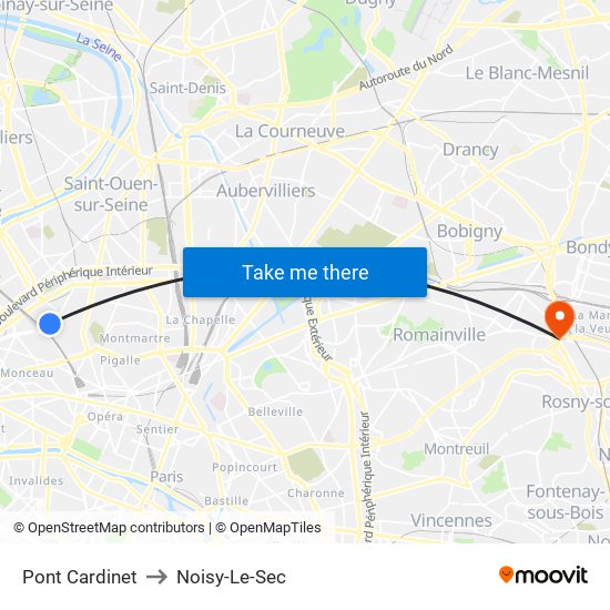 Pont Cardinet to Noisy-Le-Sec map