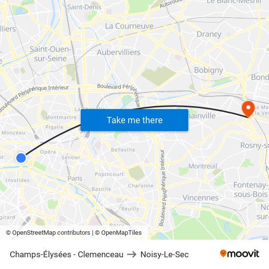 Champs-Élysées - Clemenceau to Noisy-Le-Sec map