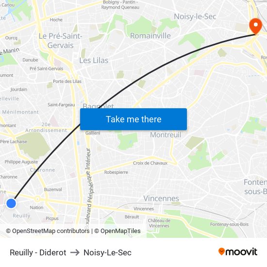 Reuilly - Diderot to Noisy-Le-Sec map