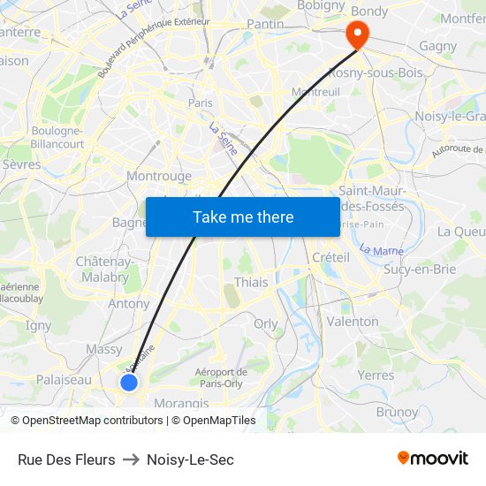Rue Des Fleurs to Noisy-Le-Sec map