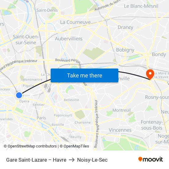 Gare Saint-Lazare – Havre to Noisy-Le-Sec map