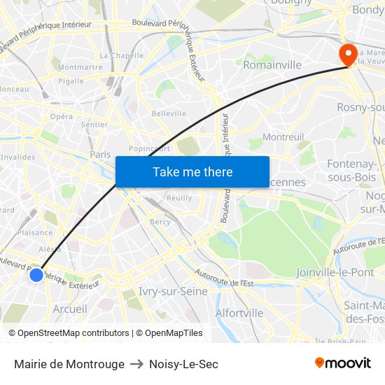 Mairie de Montrouge to Noisy-Le-Sec map