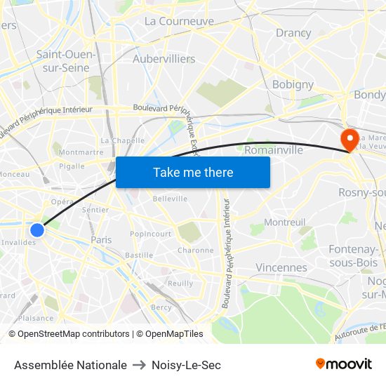 Assemblée Nationale to Noisy-Le-Sec map