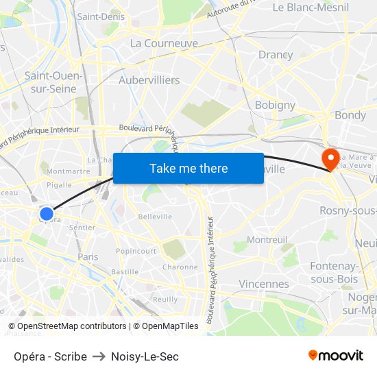 Opéra - Scribe to Noisy-Le-Sec map