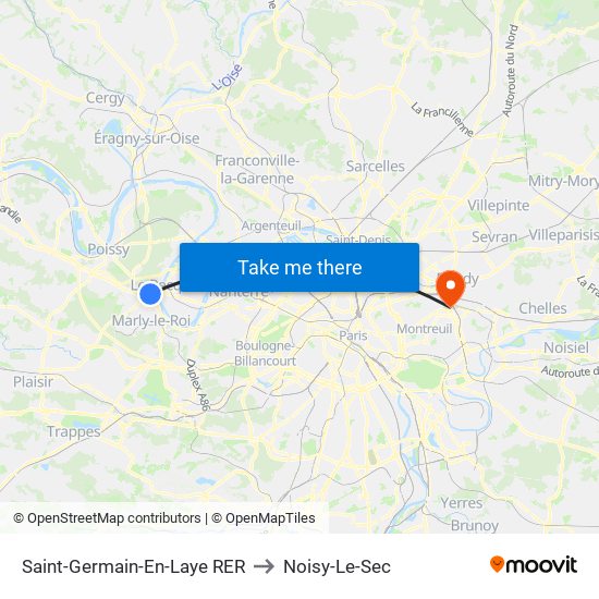 Saint-Germain-En-Laye RER to Noisy-Le-Sec map