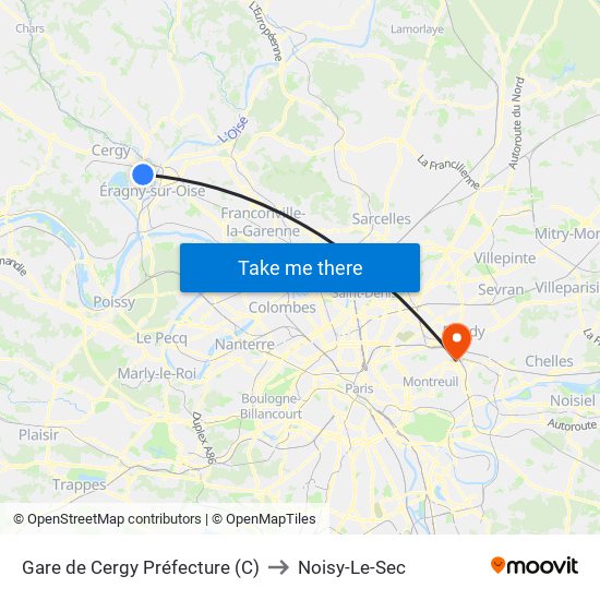 Gare de Cergy Préfecture (C) to Noisy-Le-Sec map