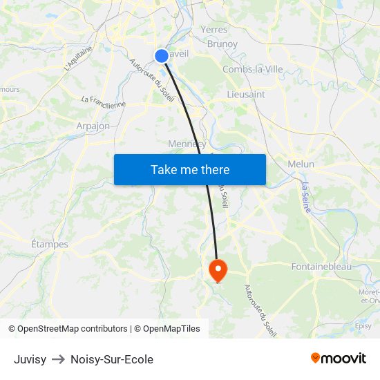 Juvisy to Noisy-Sur-Ecole map