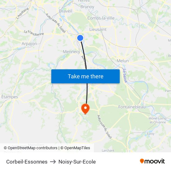 Corbeil-Essonnes to Noisy-Sur-Ecole map