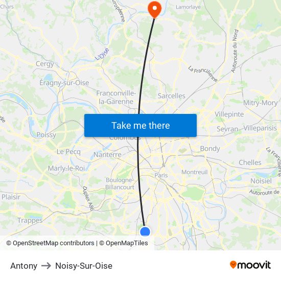 Antony to Noisy-Sur-Oise map