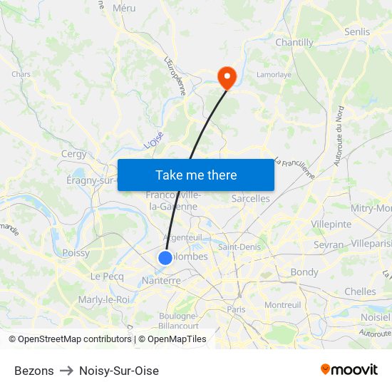 Bezons to Noisy-Sur-Oise map