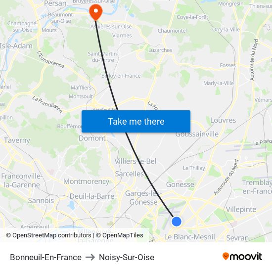 Bonneuil-En-France to Noisy-Sur-Oise map