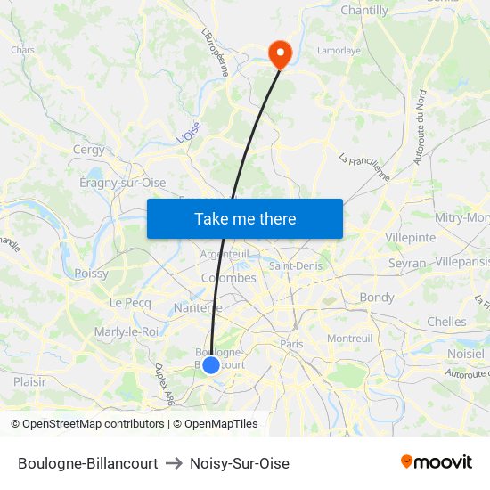 Boulogne-Billancourt to Noisy-Sur-Oise map