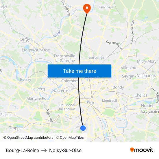 Bourg-La-Reine to Noisy-Sur-Oise map