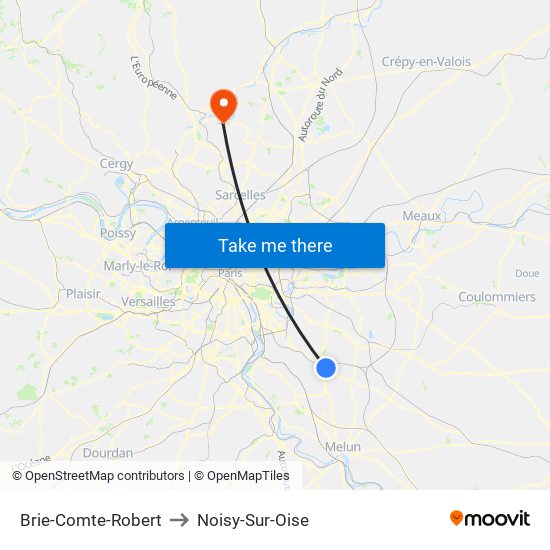 Brie-Comte-Robert to Noisy-Sur-Oise map