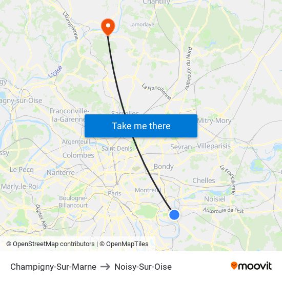 Champigny-Sur-Marne to Noisy-Sur-Oise map