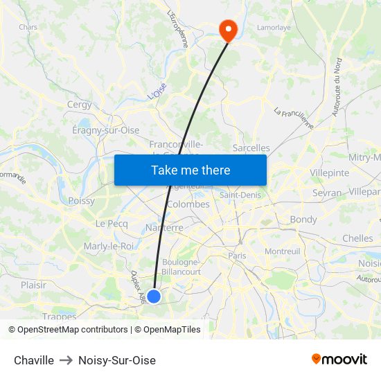Chaville to Noisy-Sur-Oise map