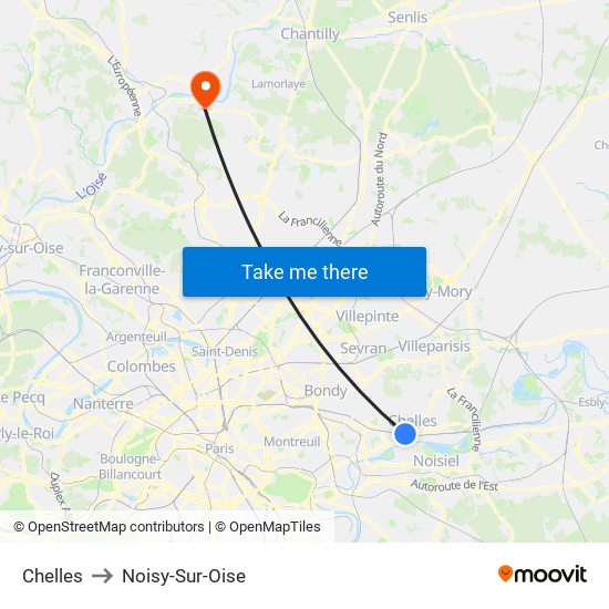 Chelles to Noisy-Sur-Oise map