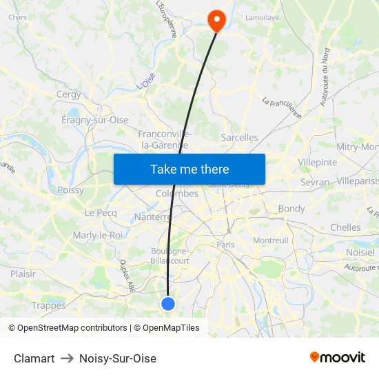 Clamart to Noisy-Sur-Oise map
