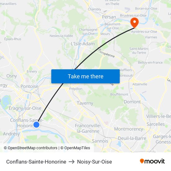 Conflans-Sainte-Honorine to Noisy-Sur-Oise map