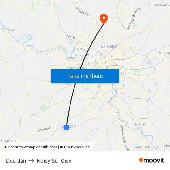 Dourdan to Noisy-Sur-Oise map