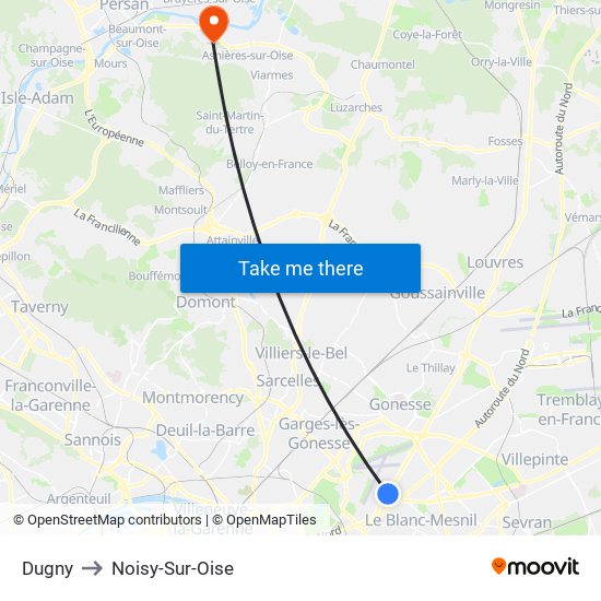 Dugny to Noisy-Sur-Oise map