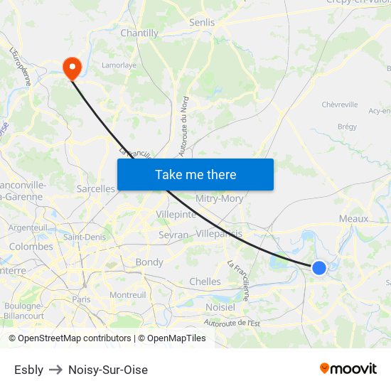 Esbly to Noisy-Sur-Oise map