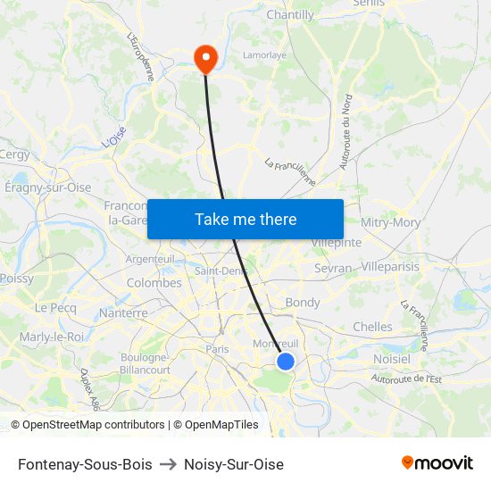 Fontenay-Sous-Bois to Noisy-Sur-Oise map