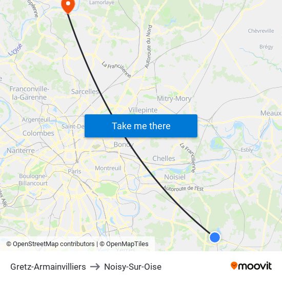 Gretz-Armainvilliers to Noisy-Sur-Oise map