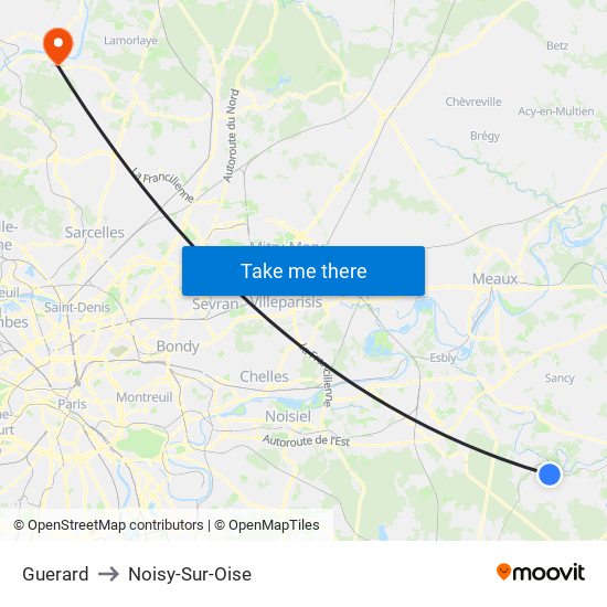 Guerard to Noisy-Sur-Oise map