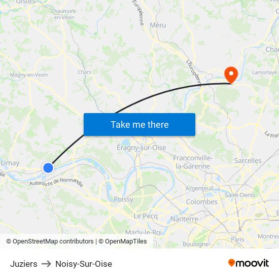 Juziers to Noisy-Sur-Oise map