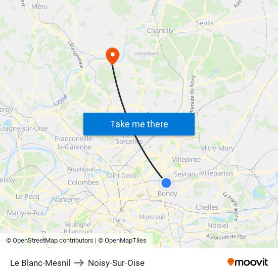 Le Blanc-Mesnil to Noisy-Sur-Oise map