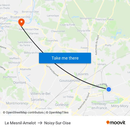 Le Mesnil-Amelot to Noisy-Sur-Oise map