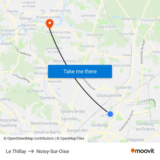 Le Thillay to Noisy-Sur-Oise map