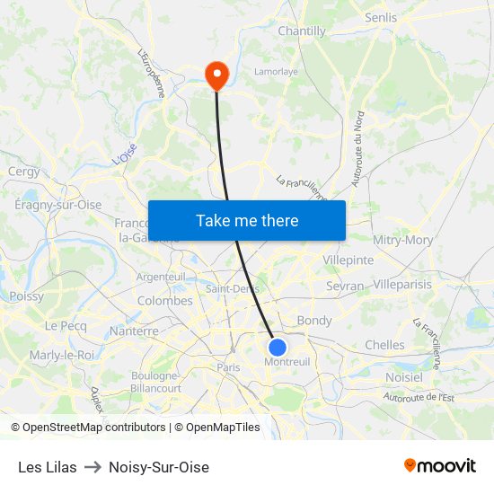 Les Lilas to Noisy-Sur-Oise map