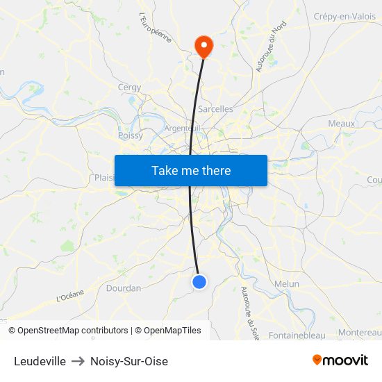 Leudeville to Noisy-Sur-Oise map