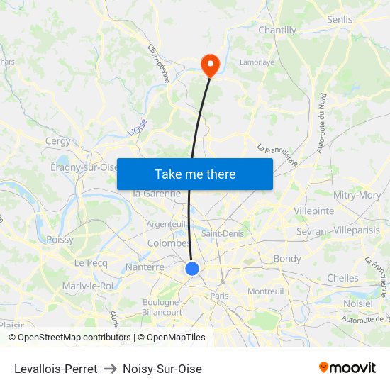 Levallois-Perret to Noisy-Sur-Oise map