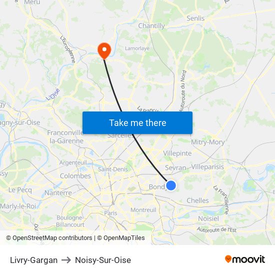 Livry-Gargan to Noisy-Sur-Oise map