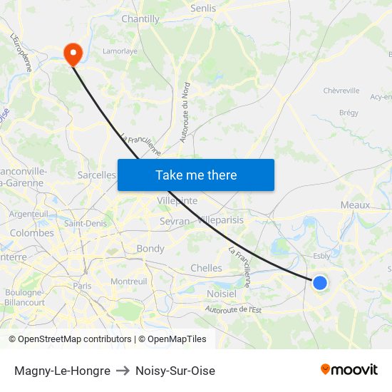 Magny-Le-Hongre to Noisy-Sur-Oise map