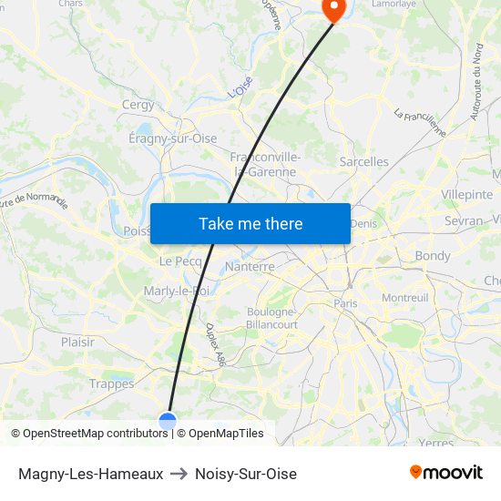 Magny-Les-Hameaux to Noisy-Sur-Oise map