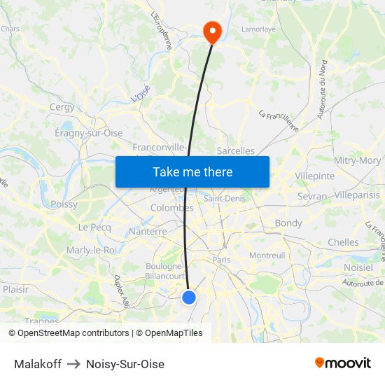 Malakoff to Noisy-Sur-Oise map