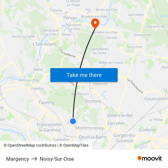 Margency to Noisy-Sur-Oise map