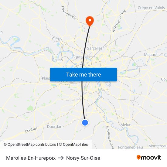 Marolles-En-Hurepoix to Noisy-Sur-Oise map