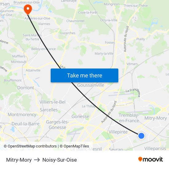 Mitry-Mory to Noisy-Sur-Oise map