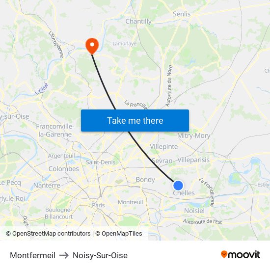 Montfermeil to Noisy-Sur-Oise map