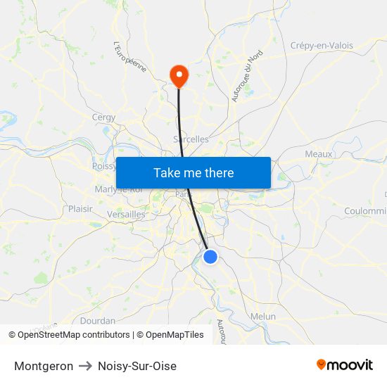 Montgeron to Noisy-Sur-Oise map